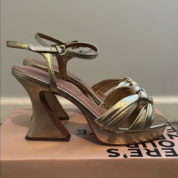 Anthropologie Gold Strappy Block Heel Sandals - Picture 2 of 7